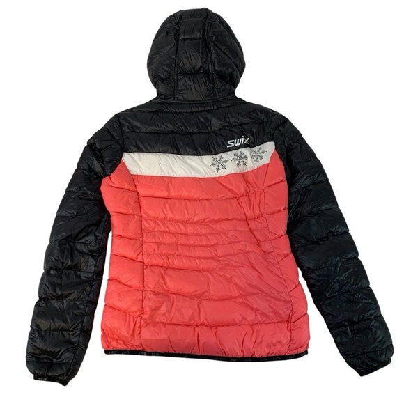 Swix Down Feather Hooded Puffer Jacket Size XS Quilted Full Zip Colorblock - Picture 2 of 13